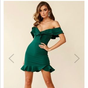 Ruffle mini green dress